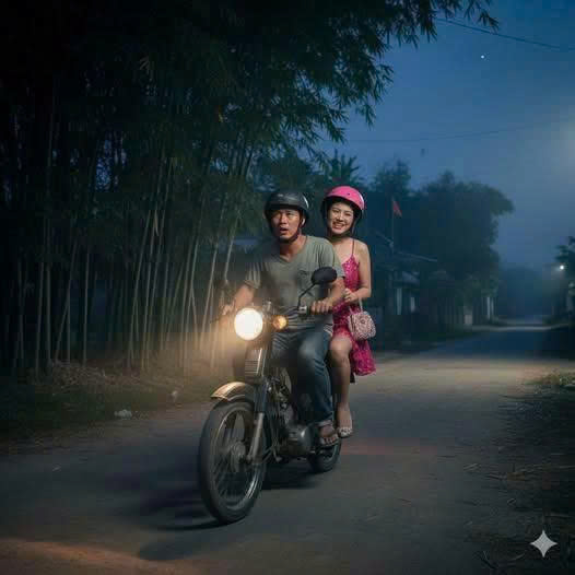 Chở mẹ vợ đang hồi xuân đi tập nhảy, đến đoạn rẽ vào bụi tre đầu làng bà bắt dừng rồi bảo vào với mẹ một chút