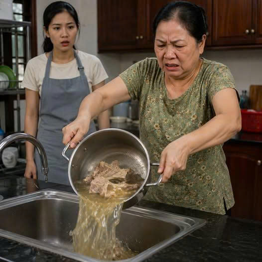 Tôi thức từ sáng sớm, hầm nồi canh xương suốt sáu tiếng đồng hồ. Nước dùng vừa trong, vừa ngọt, tôi còn chưa kịp múc ra thì mẹ chồng đã bước vào bếp, nhíu mày khó chịu: “Nấu gì mà lắm thế? Tủ lạnh chật kín rồi, để đâu cho vừa!” Chưa để tôi kịp lên tiếng, bà lạnh lùng nhấc cả nồi canh còn nghi ngút khói, đổ thẳng xuống bồn rửa trước ánh mắt sững sờ của tôi…