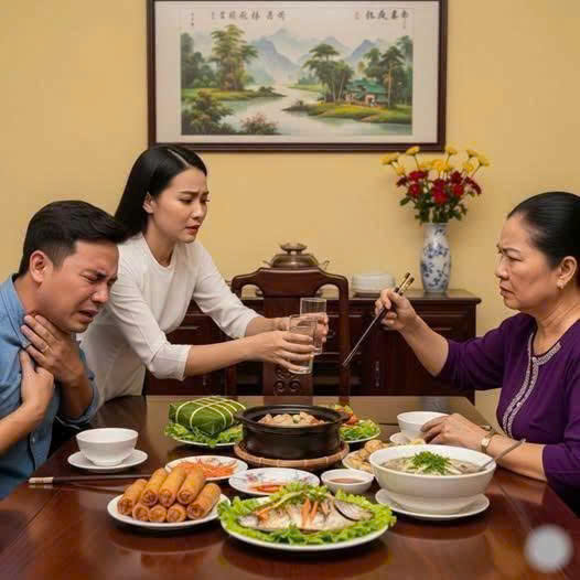 Chồng đang ăn thì hó;;c xương cá, tôi vội vàng lấy nước cho anh, không ngờ bị mẹ chồng lư/ờm cho “cháy mặt”, đậ:p bàn bỏ đi
